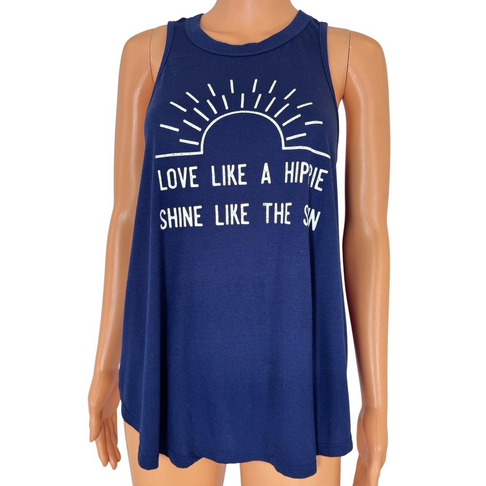 Modern Lux Navy Blue Love Like A Hippie Shine Like The Sun Graphic Tank Top M